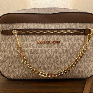 Michael Kors White, Brown and Gold Crossbody